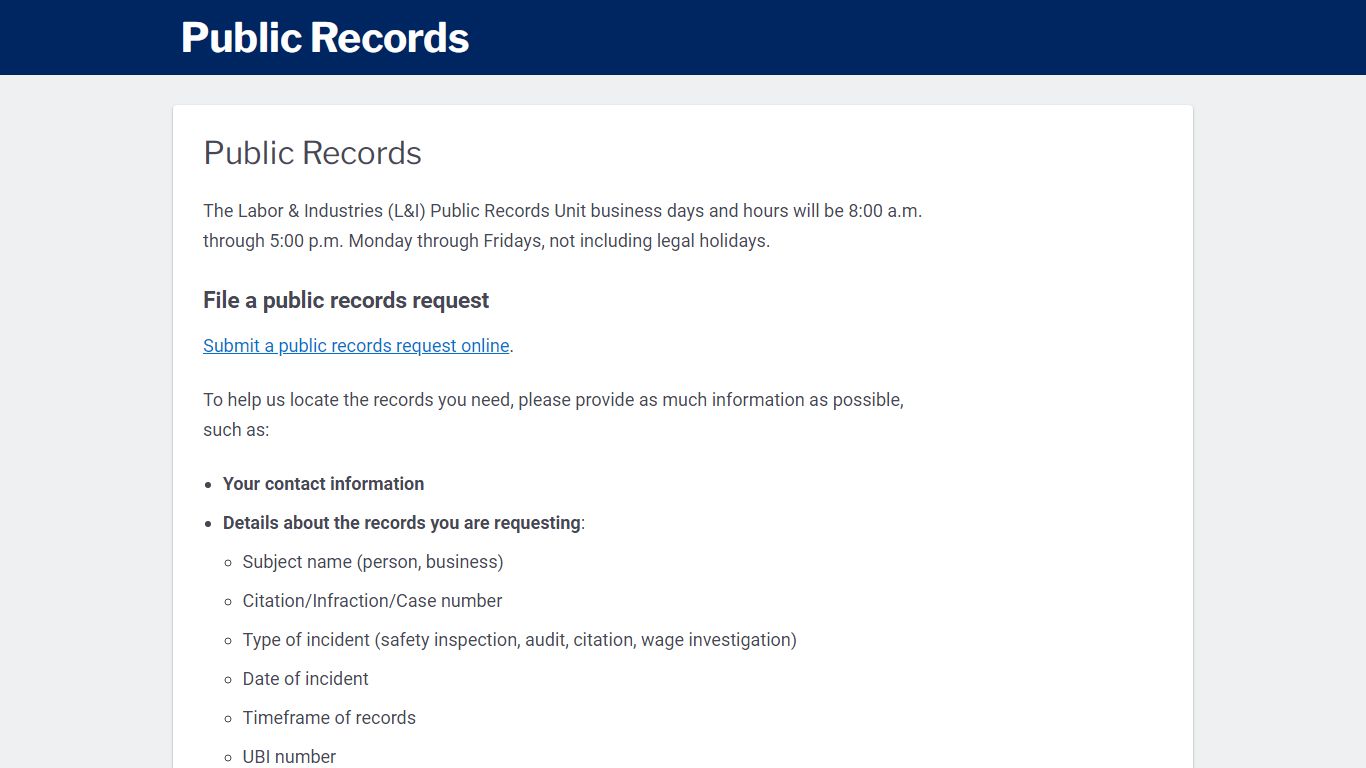 Public Records - Washington State Department of Labor & Industries